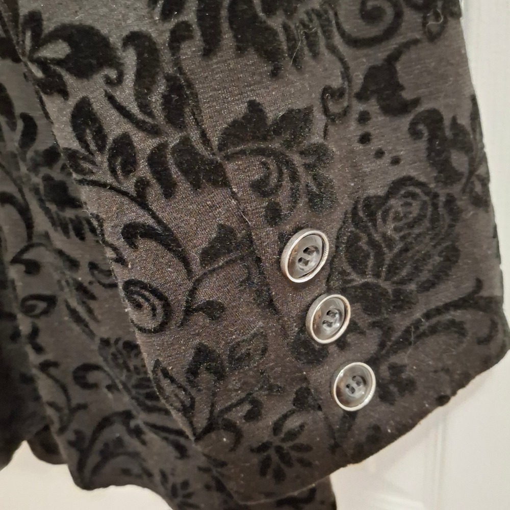 3/$15 Dressbarn Black‎ Velvet Burnout Whimsigoth Old Money Blazer Womens Size L - Picture 5 of 11
